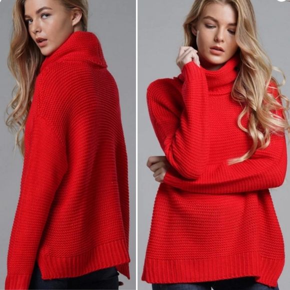 "Host Pick" New Warm Comfy Ribbed Red Winter Fall Turtleneck Sweater - Picture 5 of 8